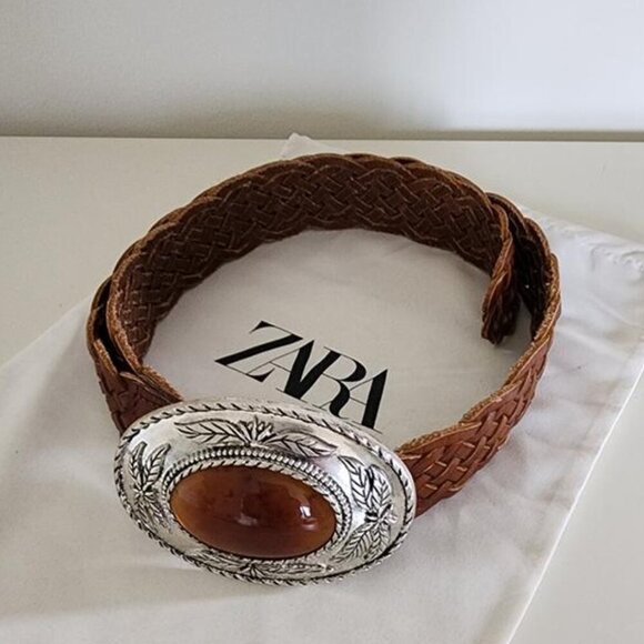 Zara Leather Belt With Hewn Buckle